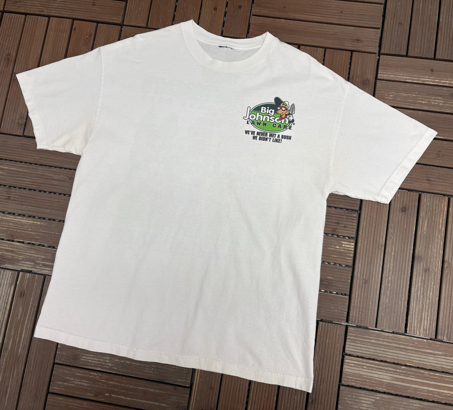 Big Johnson Lawn Care Graphic Tee | Size XX-Large | Vintage 1990s Promotional White T-Shirt |