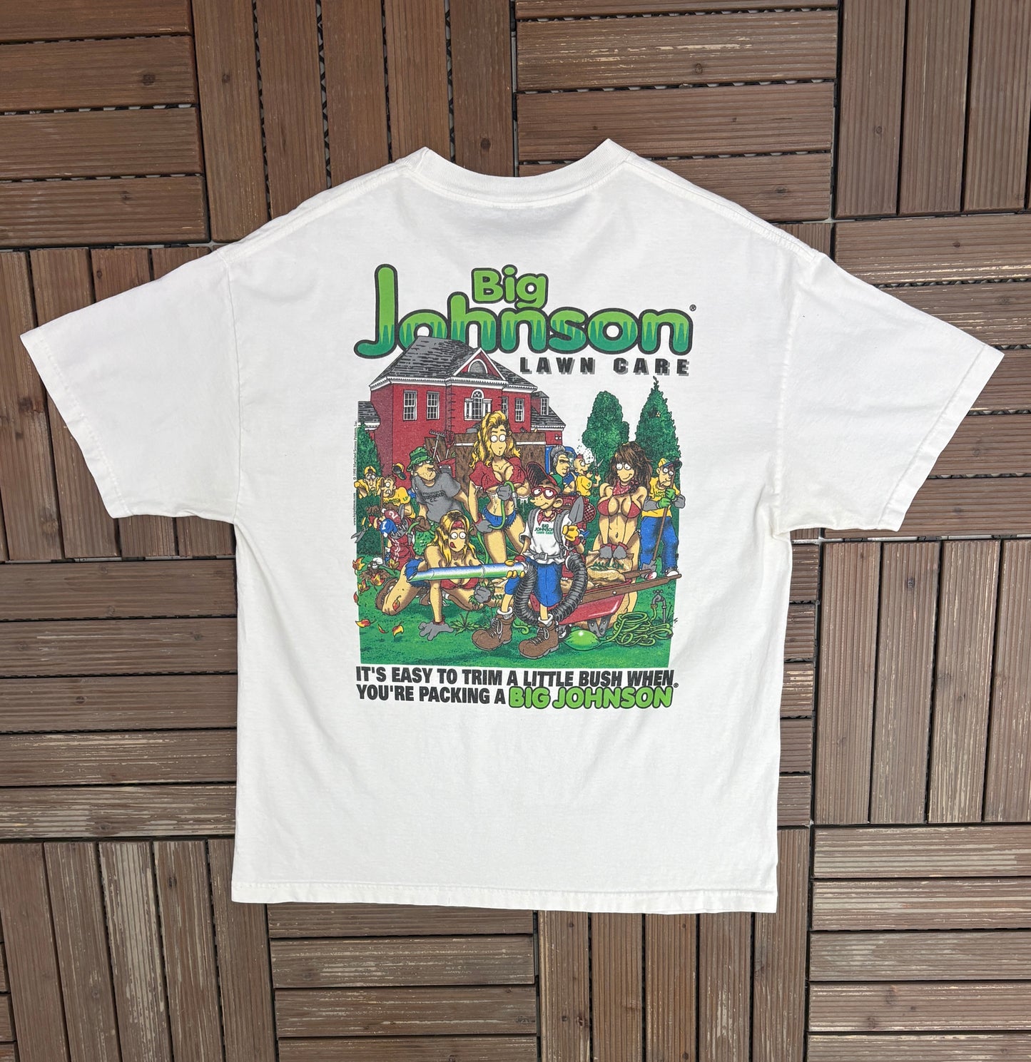 Big Johnson Lawn Care Graphic Tee | Size XX-Large | Vintage 1990s Promotional White T-Shirt |