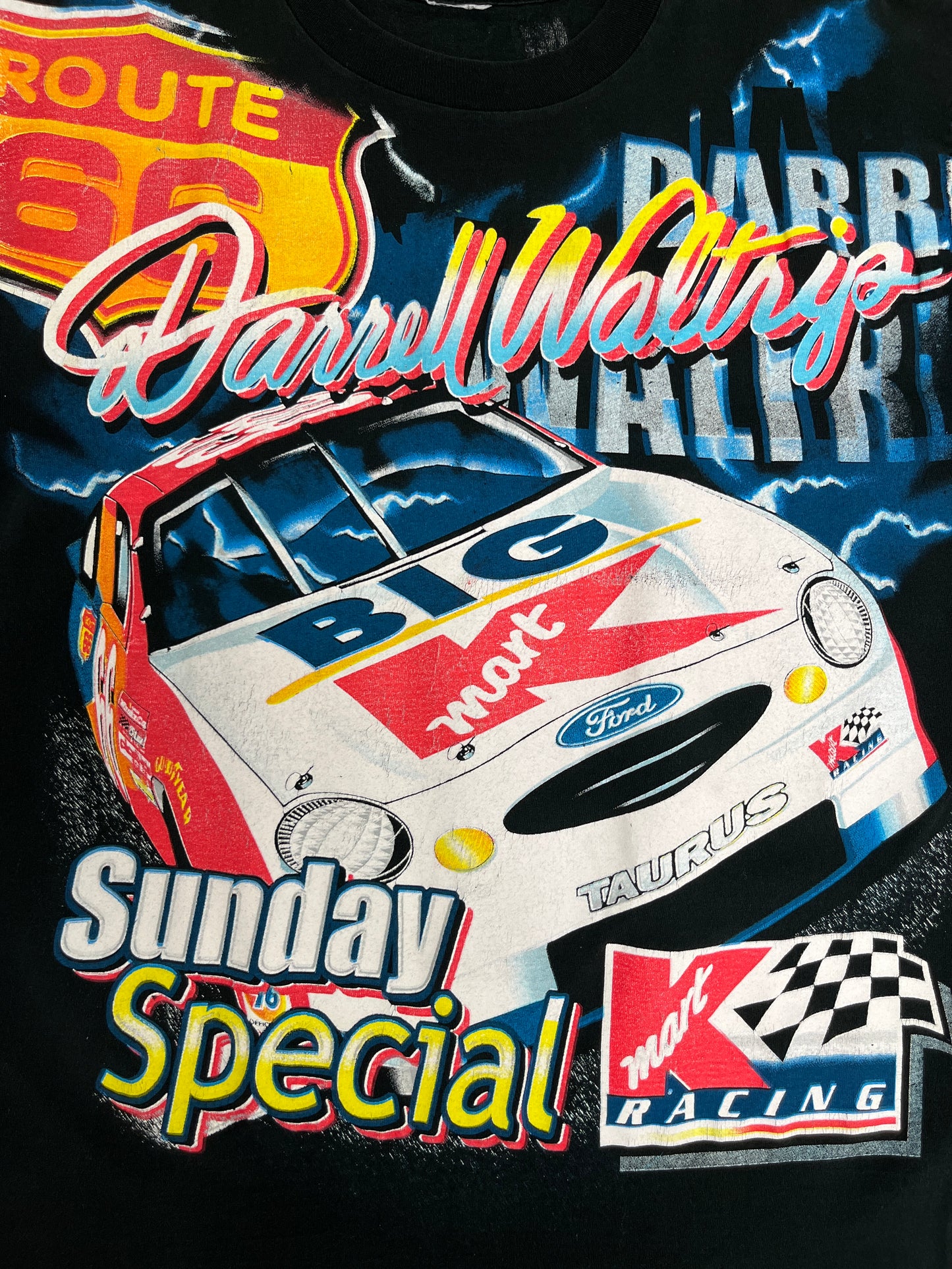 Darrell Waltrip Sunday Special Graphic Tee | Size Large | Vintage 1990s All Over Print NASCAR Racing T-Shirt |