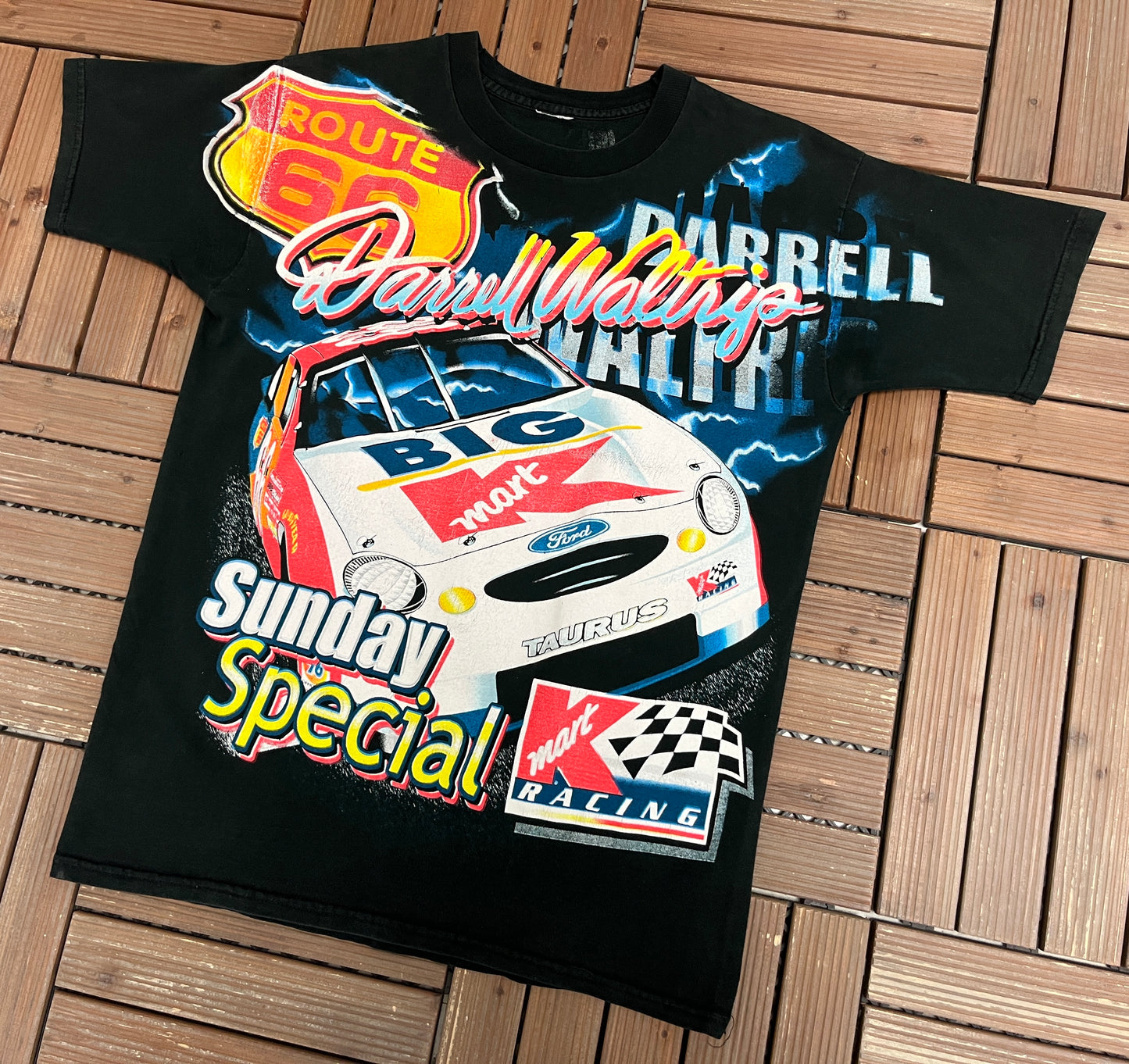 Darrell Waltrip Sunday Special Graphic Tee | Size Large | Vintage 1990s All Over Print NASCAR Racing T-Shirt |