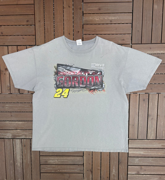 Jeff Gordon Drive To End Hunger Graphic Tee | Size XX-Large | Vintage 2000s NASCAR Racing Grey T-Shirt |