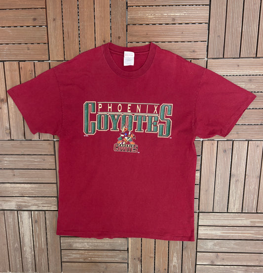 Phoenix Coyotes Graphic Tee | Size X-Large | Vintage 1990s NHL Hockey Red T-Shirt |