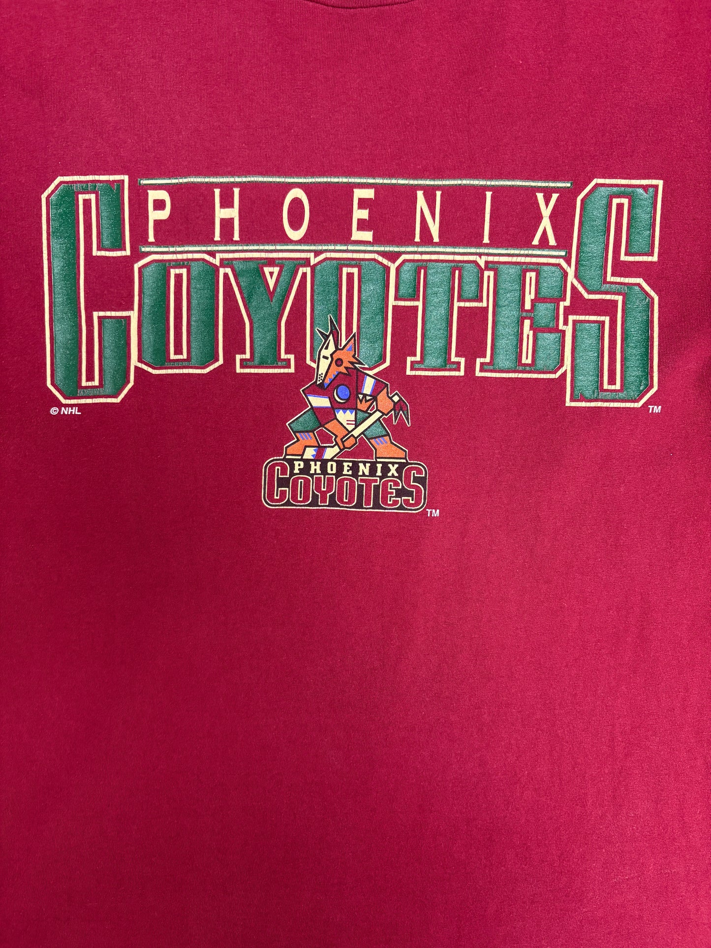 Phoenix Coyotes Graphic Tee | Size X-Large | Vintage 1990s NHL Hockey Red T-Shirt |