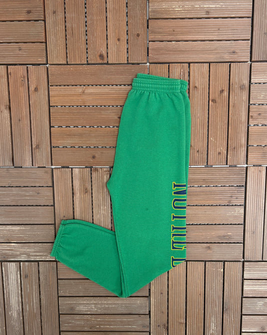 Notre Dame Fighting Irish Graphic Sweat Pants | Size Small | Vintage 1990s College Football Green Sweat Pants |
