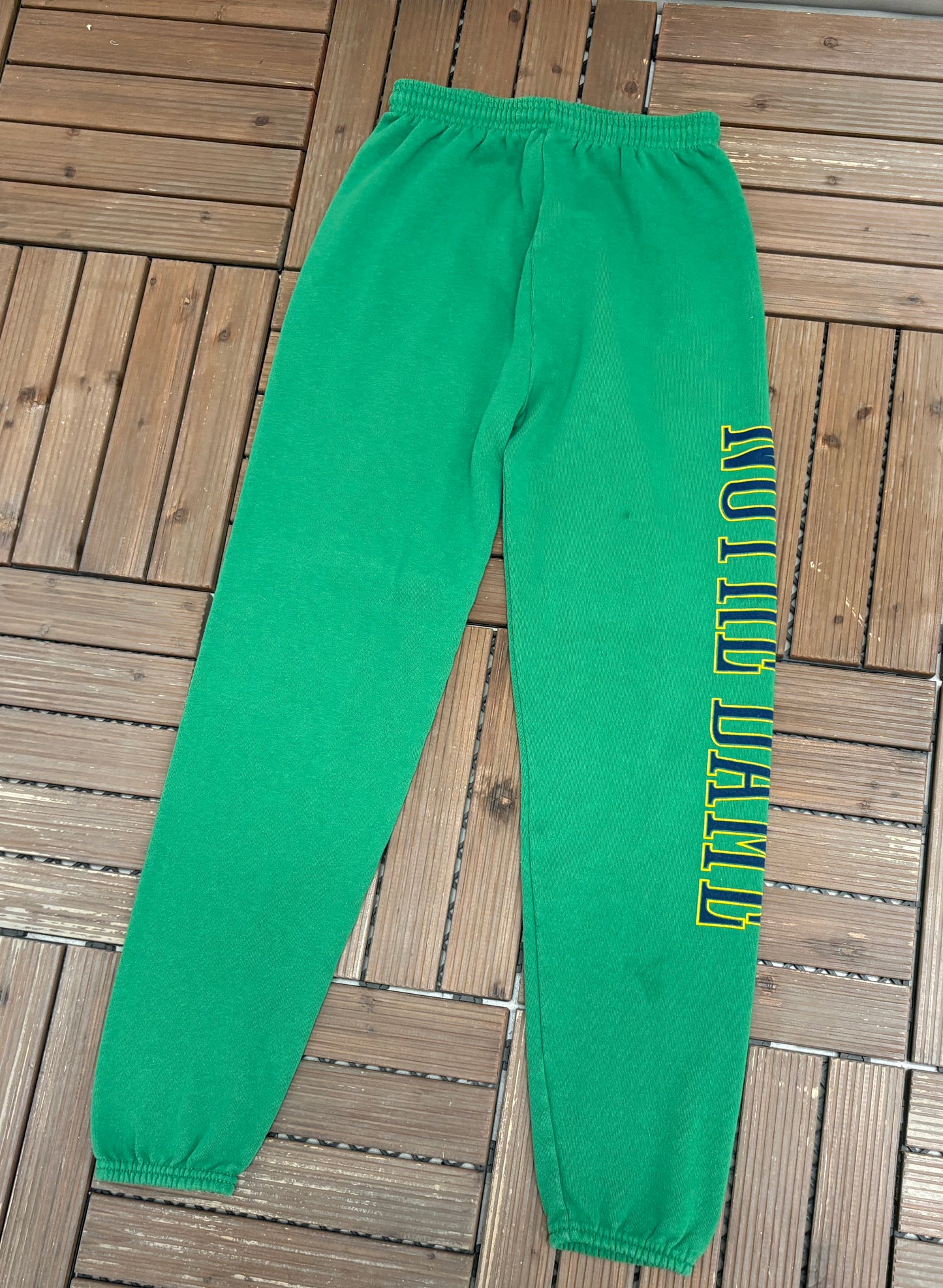 Notre Dame Fighting Irish Graphic Sweat Pants | Size Small | Vintage 1990s College Football Green Sweat Pants |