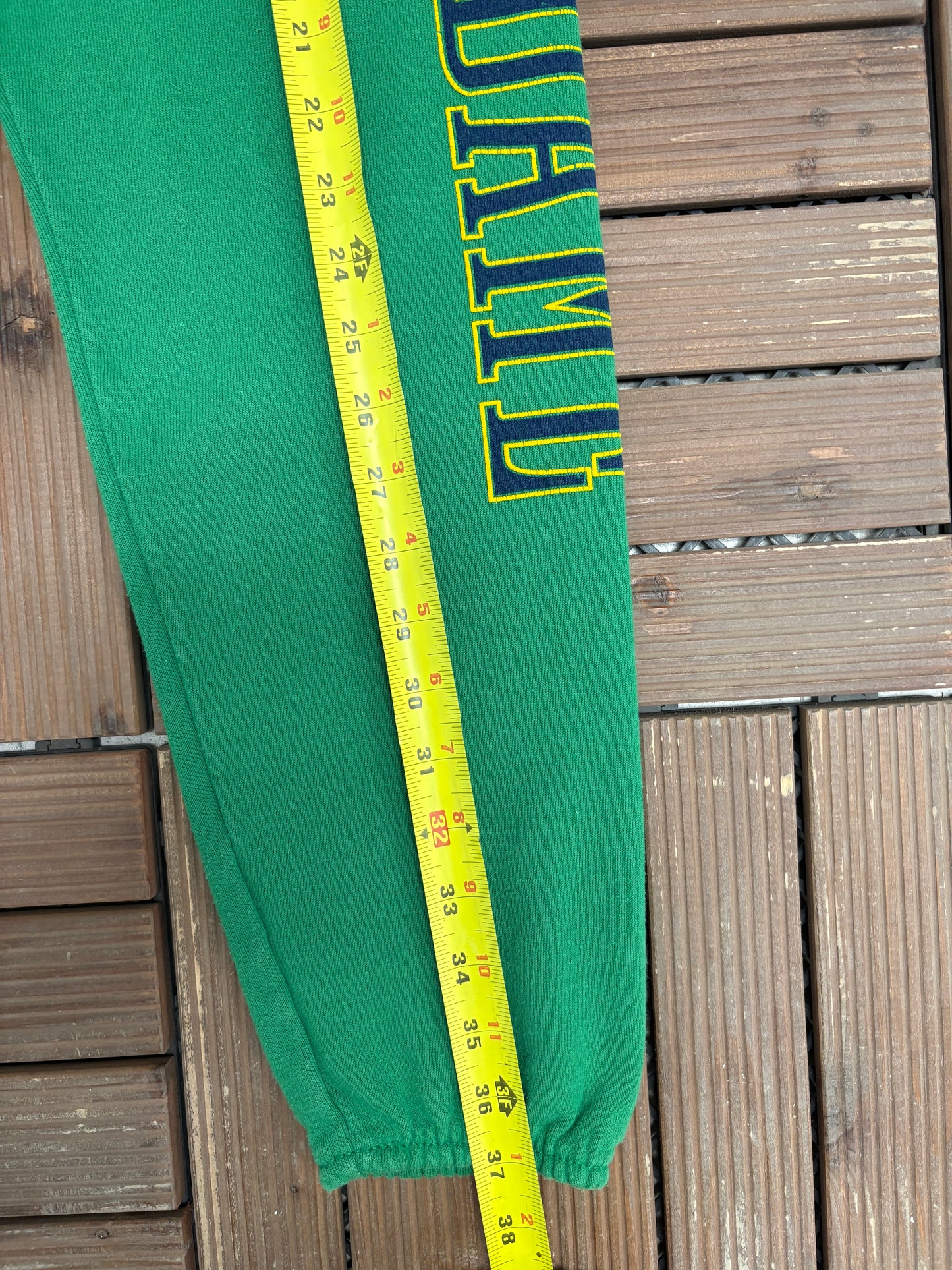 Notre Dame Fighting Irish Graphic Sweat Pants | Size Small | Vintage 1990s College Football Green Sweat Pants |