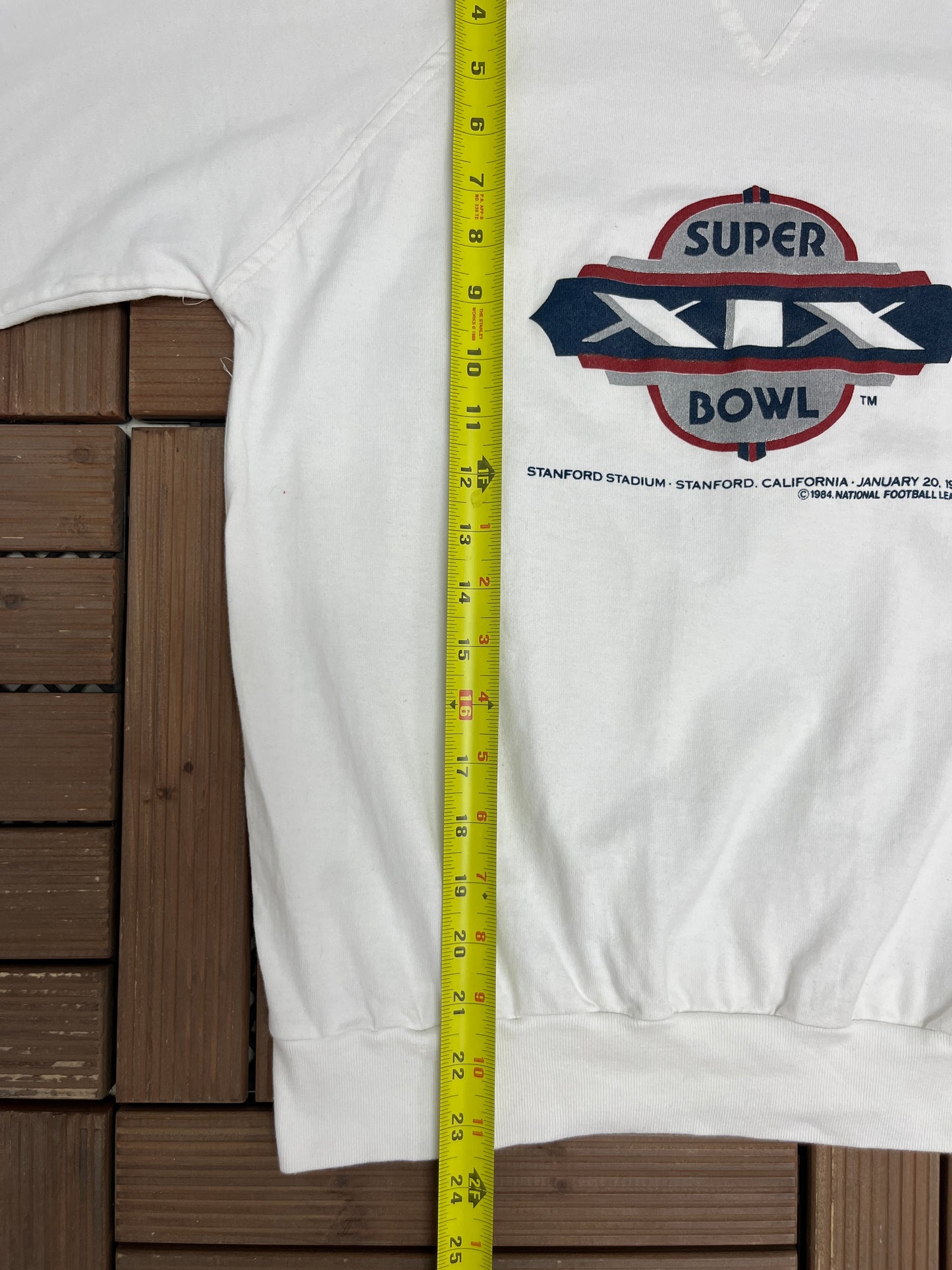 Super Bowl XIX Graphic Crewneck | Size Large | Vintage 1980s NFL Football White Sweater |