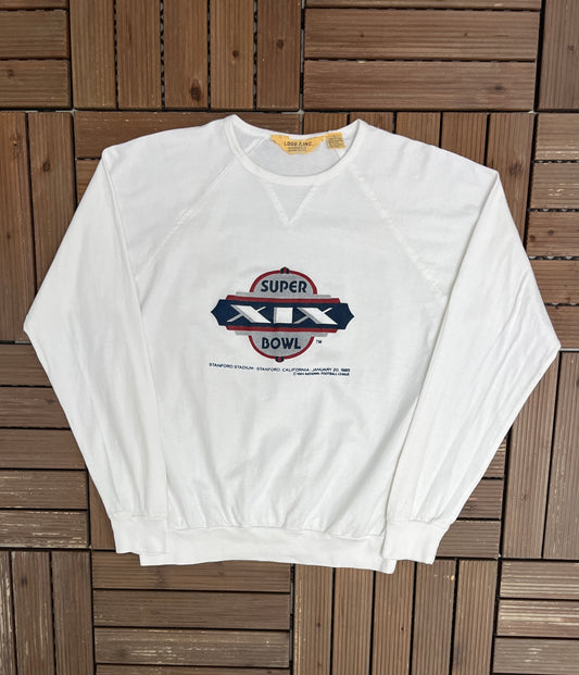 Super Bowl XIX Graphic Crewneck | Size Large | Vintage 1980s NFL Football White Sweater |