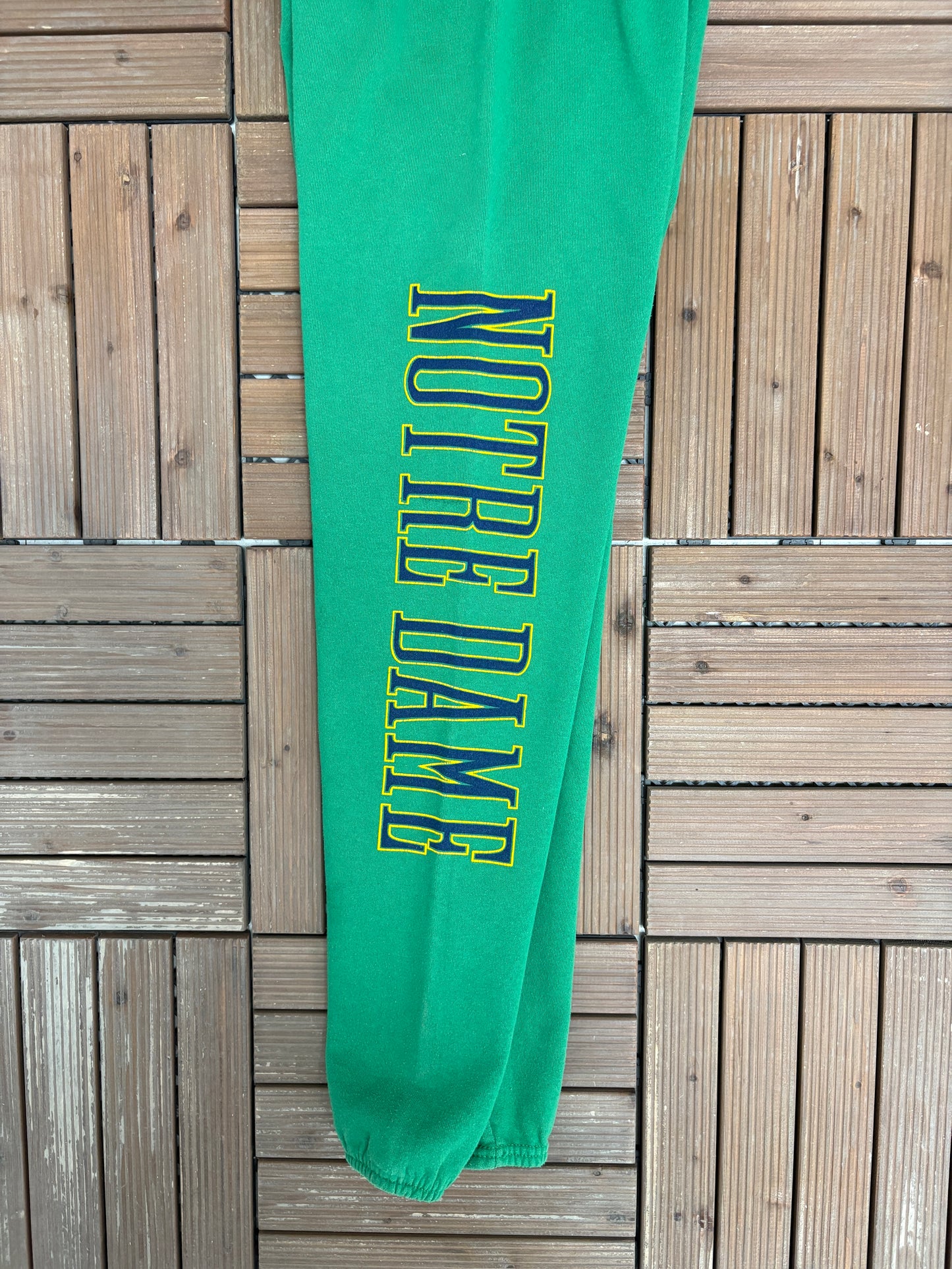 Notre Dame Fighting Irish Graphic Sweat Pants | Size Small | Vintage 1990s College Football Green Sweat Pants |