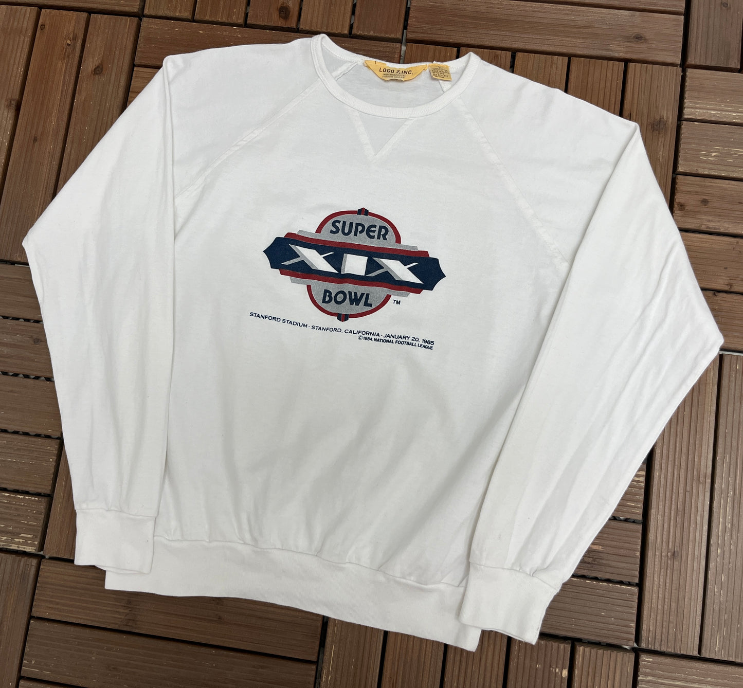 Super Bowl XIX Graphic Crewneck | Size Large | Vintage 1980s NFL Football White Sweater |