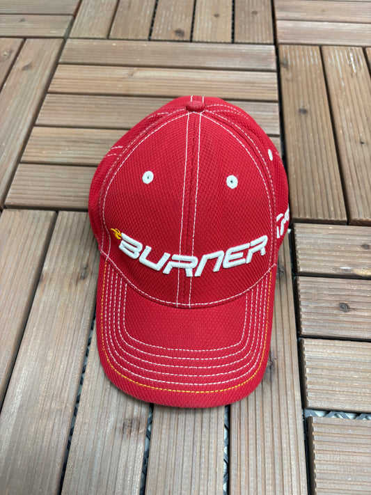 Taylormade Burner Embroidered Graphic Hat | Metal Clasp | Vintage 2000s Branded Golf Red Cap |