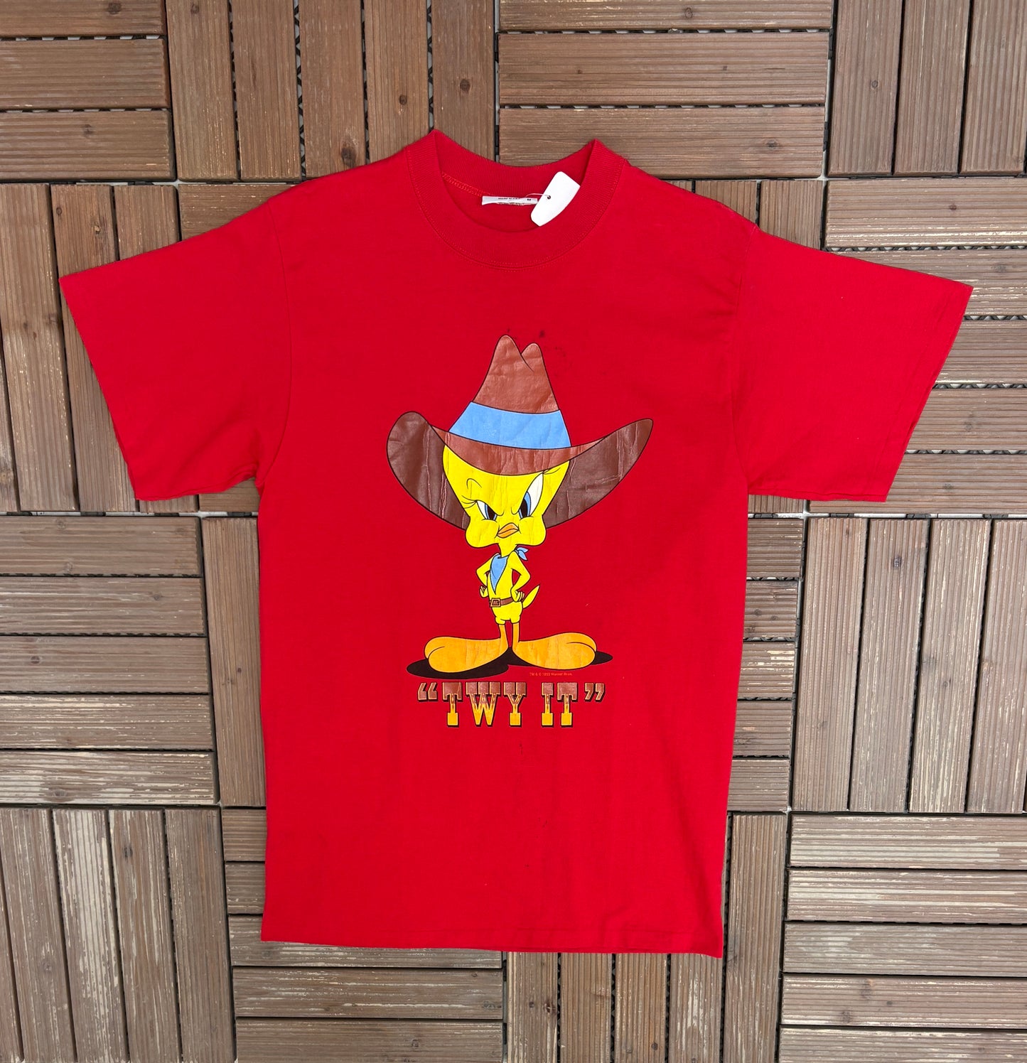 Tweety Bird Twy It! Graphic Tee | Size Medium | Vintage 1990s Cartoon Red T-Shirt |