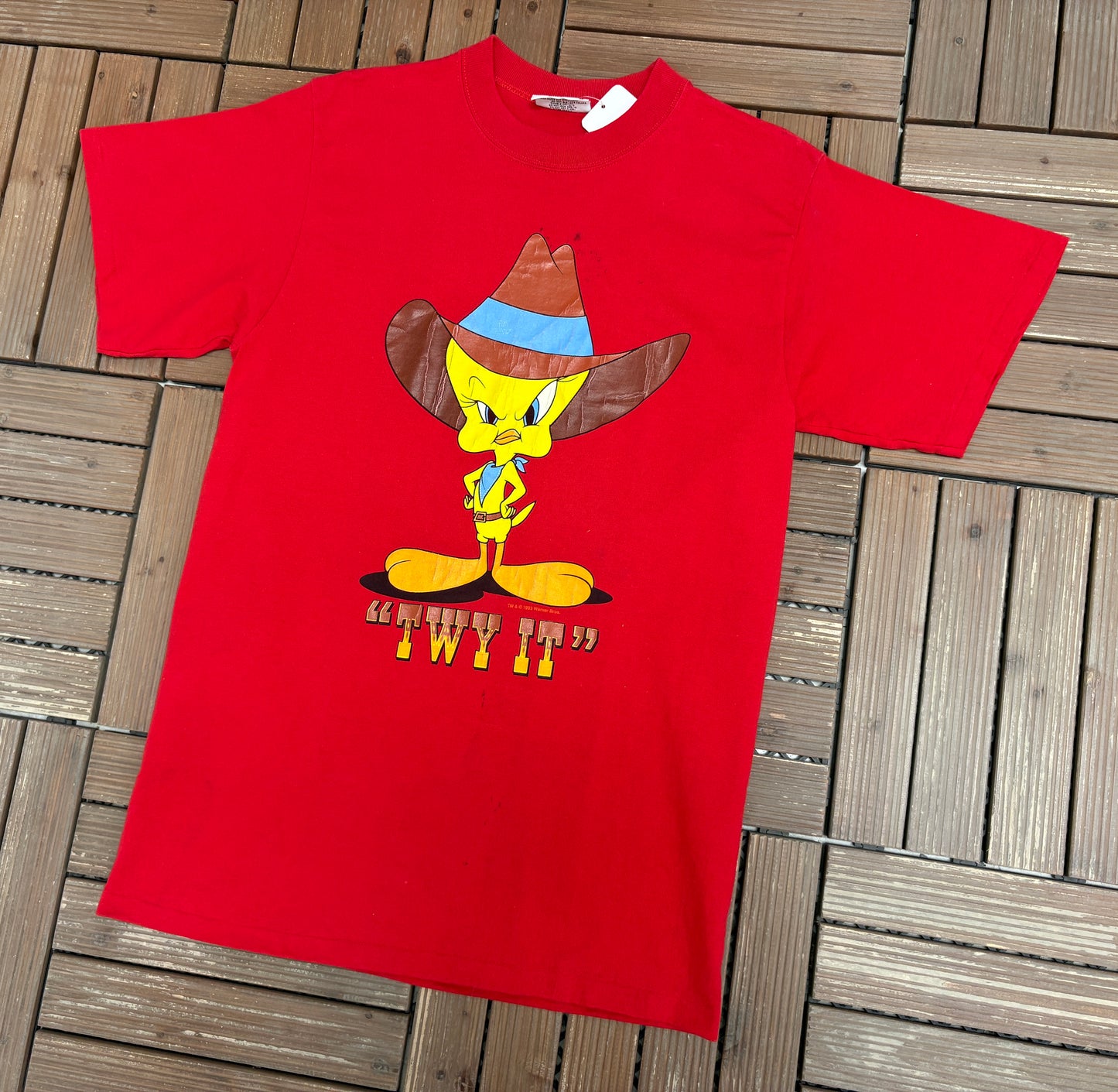 Tweety Bird Twy It! Graphic Tee | Size Medium | Vintage 1990s Cartoon Red T-Shirt |