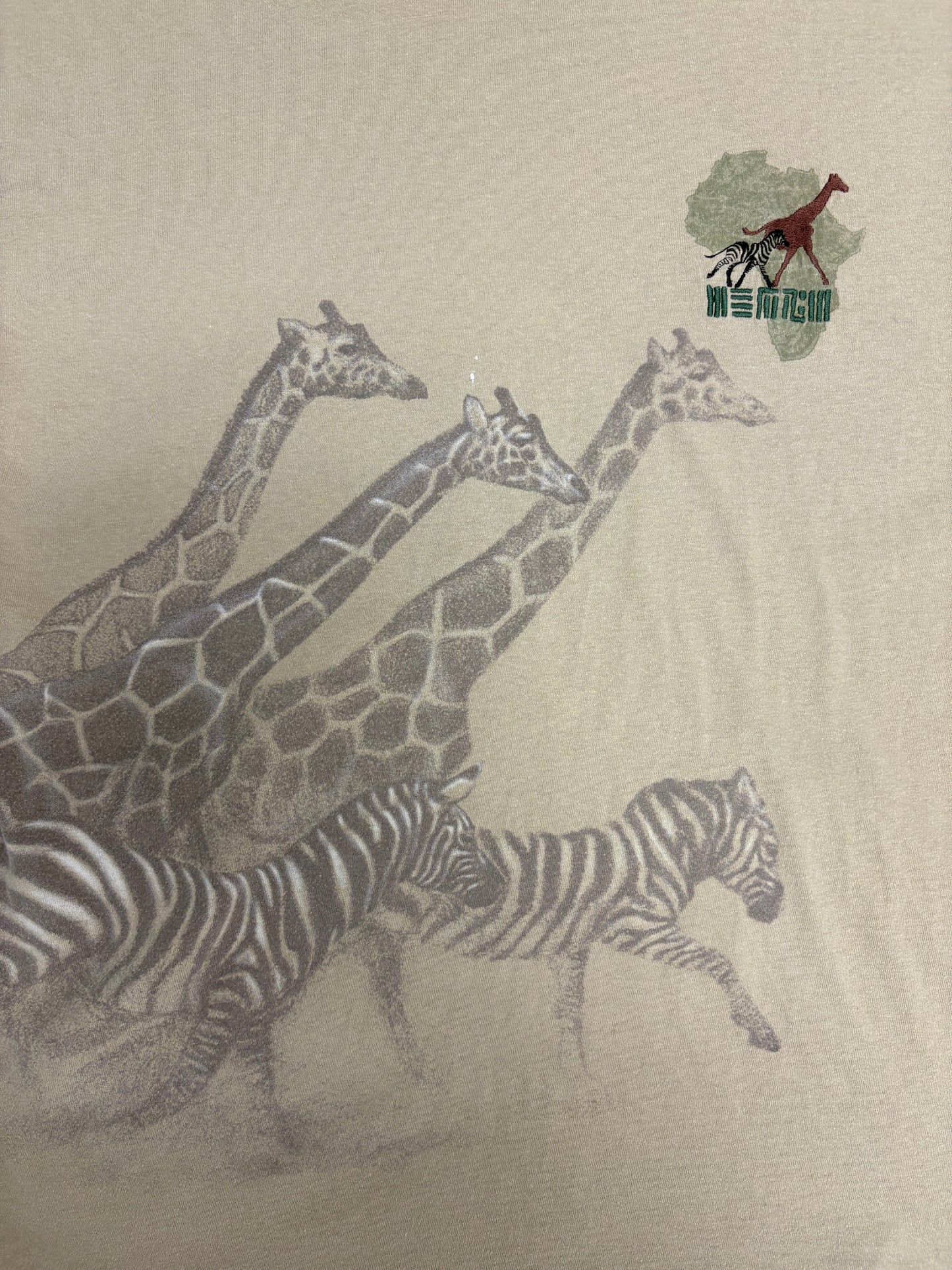 Zebra & Giraffe Big Print Graphic Tee | Size XX-Large | Vintage 1990s Animal Beige T-Shirt |