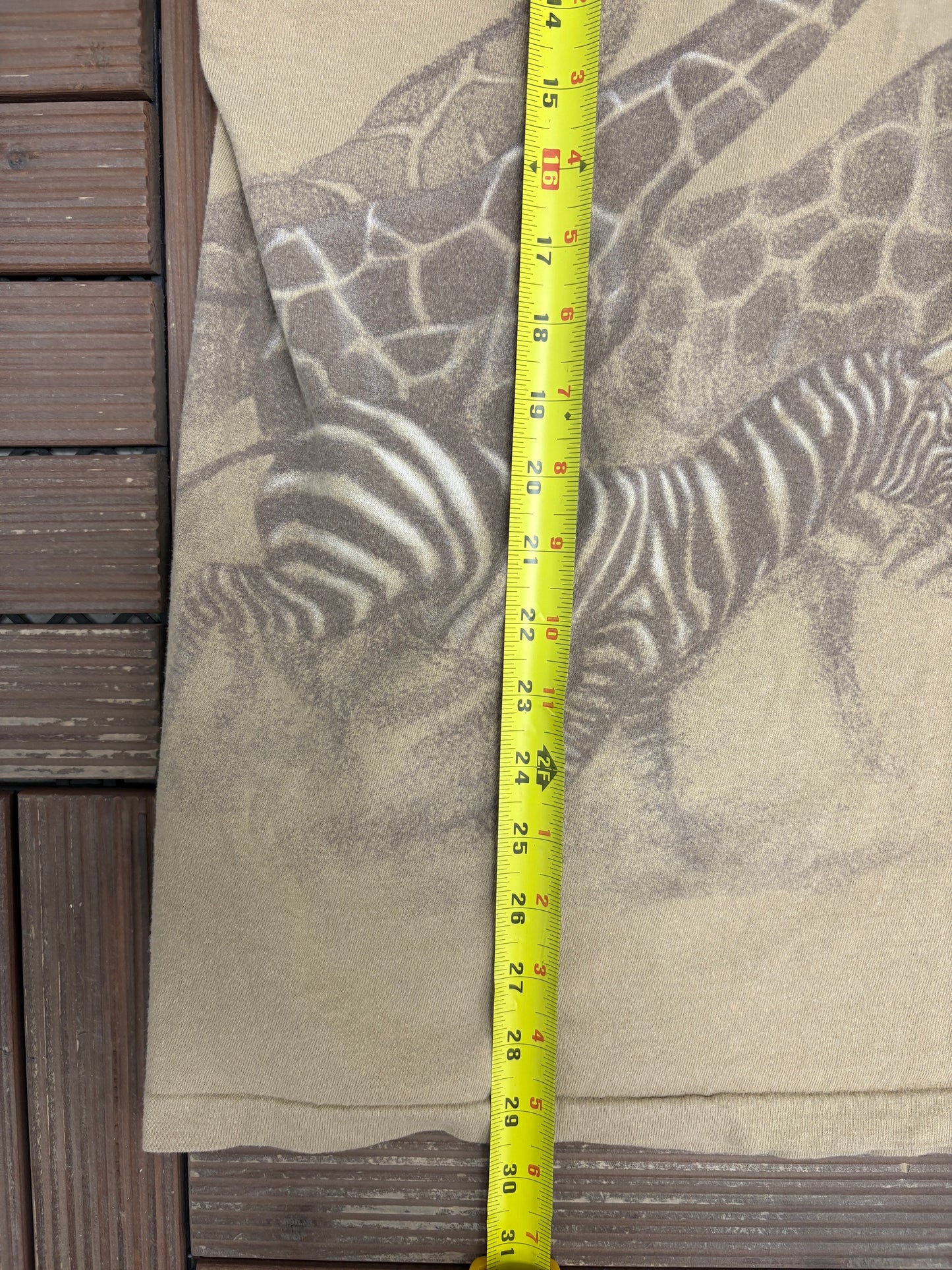 Zebra & Giraffe Big Print Graphic Tee | Size XX-Large | Vintage 1990s Animal Beige T-Shirt |