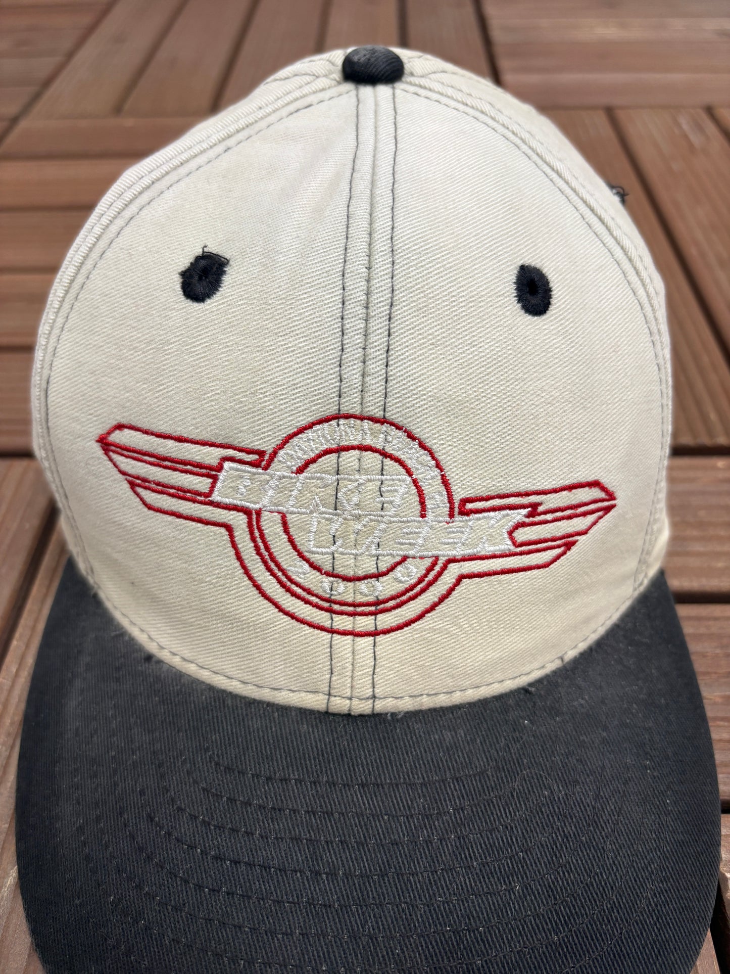 Daytona Beach Bike Week 2000 Graphic Hat | Metal Clasp | Vintage 2000s Motorcycle Beige Cap |
