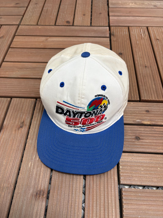 Daytona 500 Embroidered Graphic Hat | Snap Back | Vintage 2000s Motorcycle White Cap |