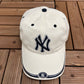 New York Yankees Graphic Hat | Strap Back | Vintage 2000s MLB Baseball White Cap |