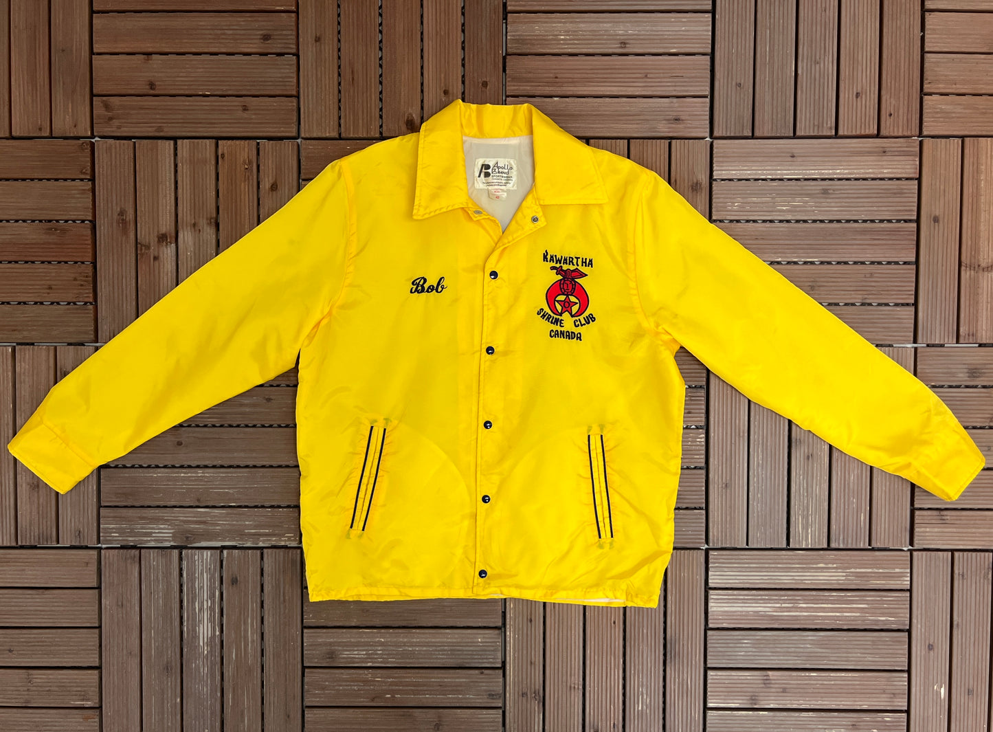 Kawartha Shrine Club Varsity Jacket | Size Large | Vintage 1980s Yellow Varsity Coat |