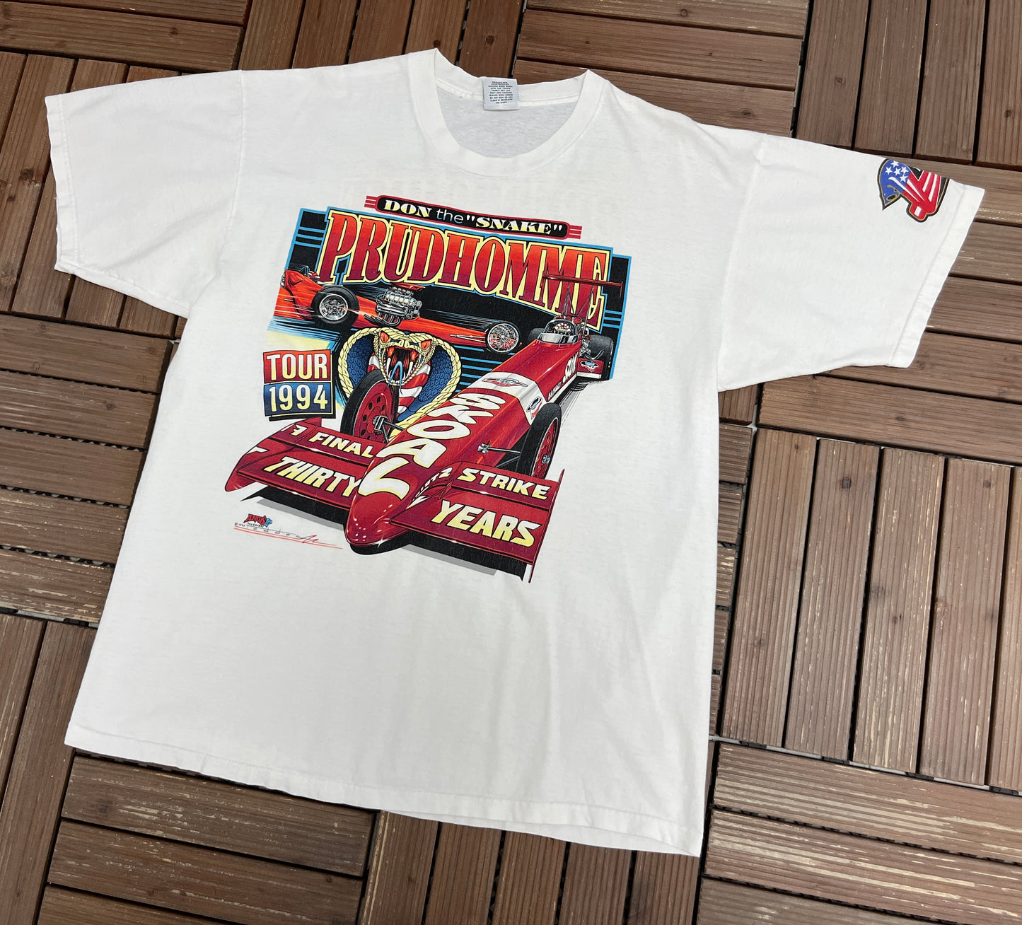 Don "The Snake" Prudhomme Graphic Tee | Size X-Large | Vintage 1990s Drag Racing White T-Shirt |