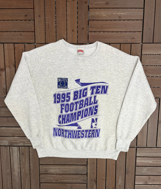 Northwestern Wildcats 1995 Big Ten Football Champions Graphic Crewneck | Size Large | Vintage 1990s College Football Grey Sweater |