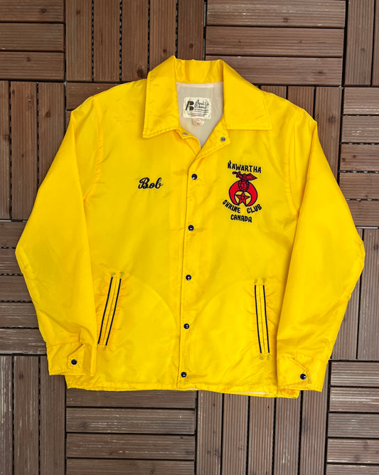 Kawartha Shrine Club Varsity Jacket | Size Large | Vintage 1980s Yellow Varsity Coat |