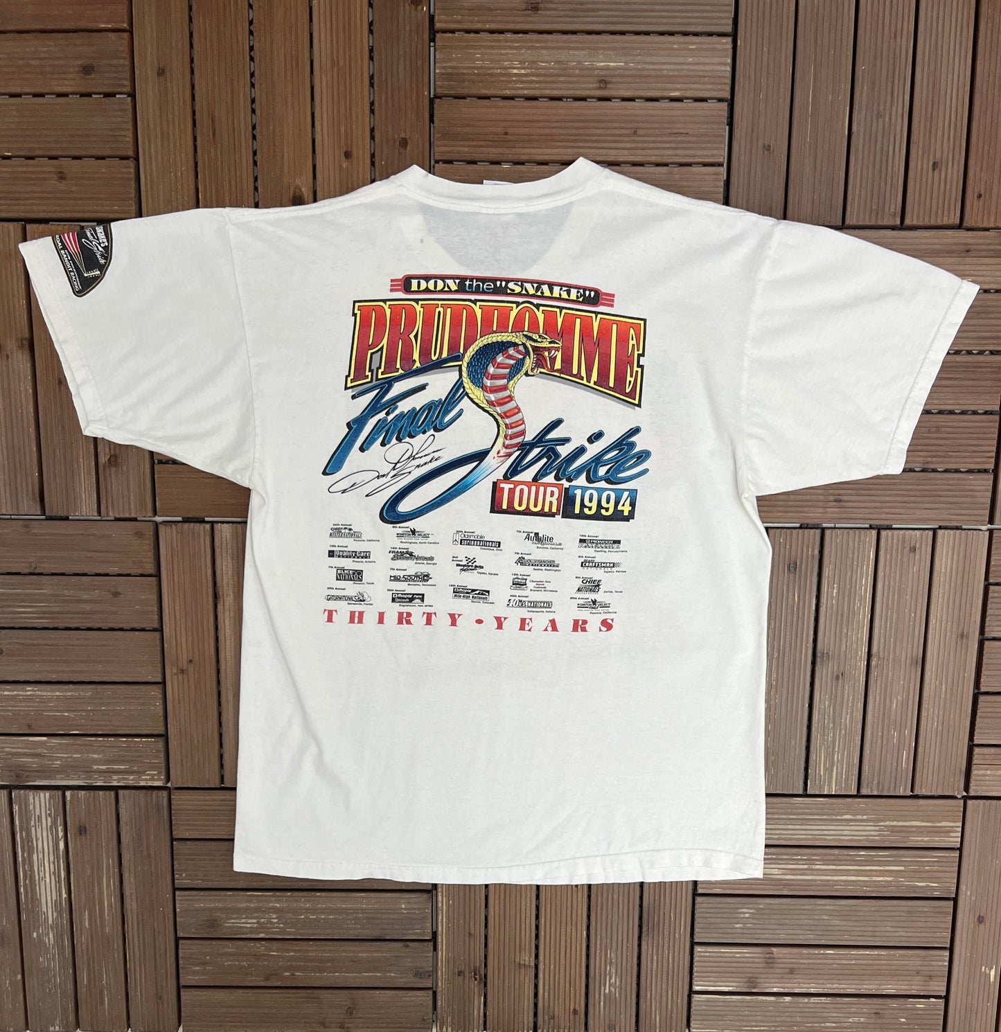 Don "The Snake" Prudhomme Graphic Tee | Size X-Large | Vintage 1990s Drag Racing White T-Shirt |