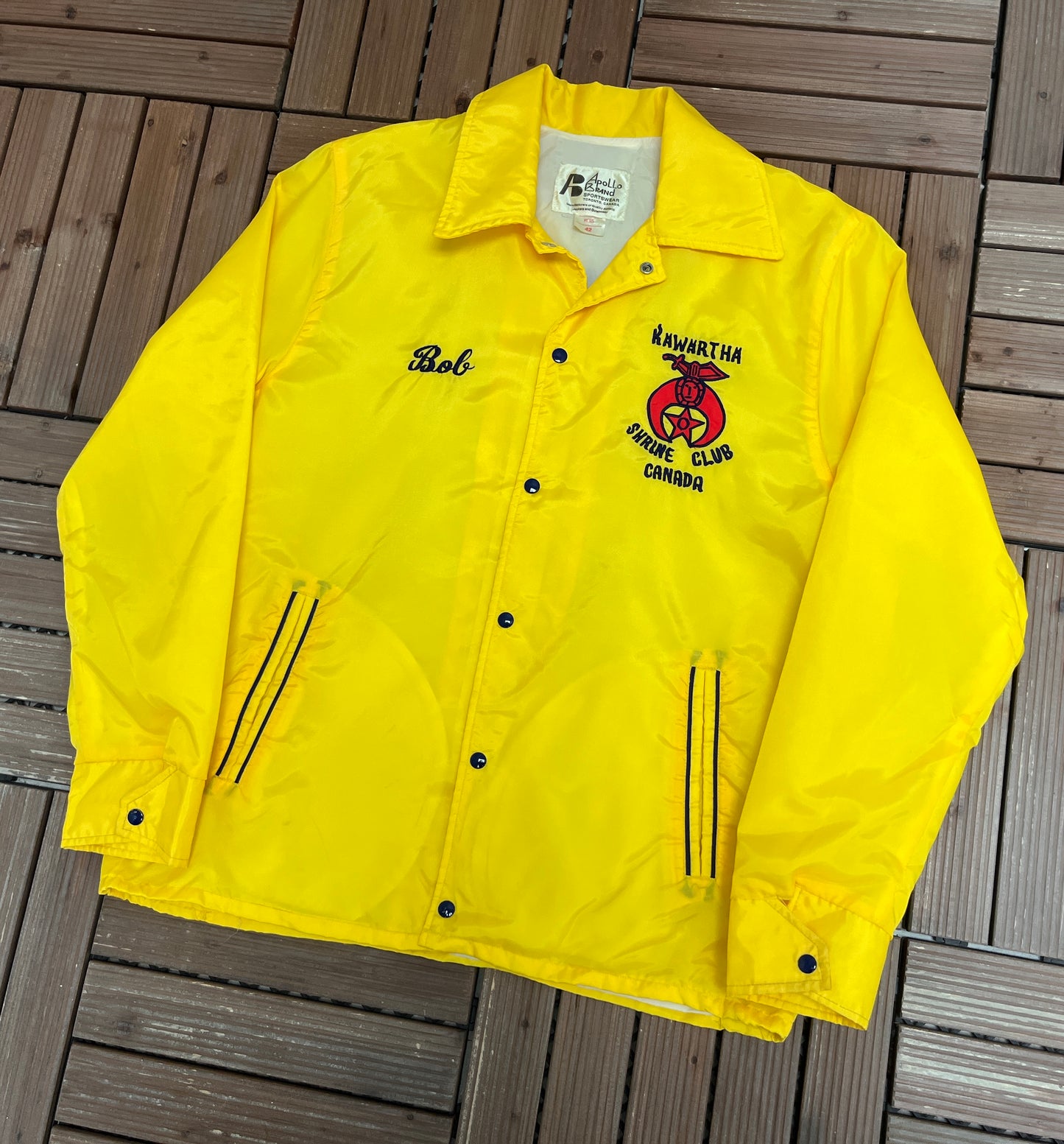 Kawartha Shrine Club Varsity Jacket | Size Large | Vintage 1980s Yellow Varsity Coat |