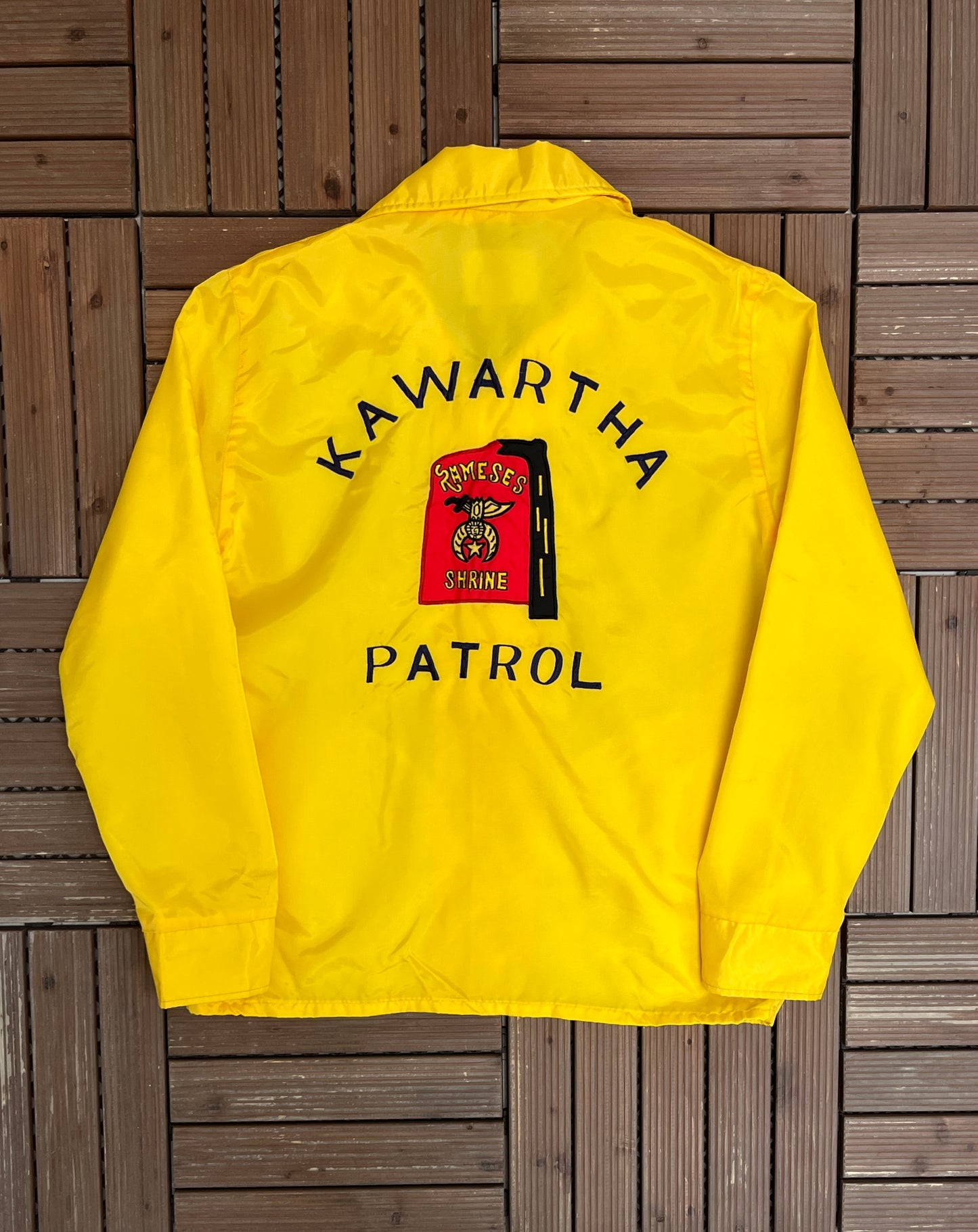 Kawartha Shrine Club Varsity Jacket | Size Large | Vintage 1980s Yellow Varsity Coat |