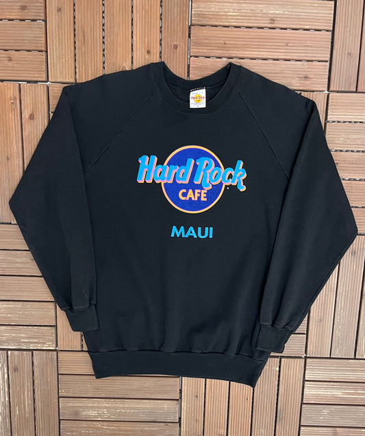 Hard Rock Cafe Maui Graphic Crewneck | Size X-Large | Vintage 1980s Promotional Black Sweater |