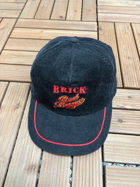 Brick Red Baron Beer Corduroy Hat | Snap Back | Vintage 1990s Promotional Cord Black Cap |
