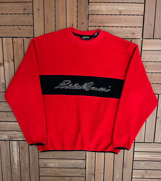 Eddie Bauer Embroidered Fleece Crewneck | Size Tall Large | Vintage 2000s Red Sweater |