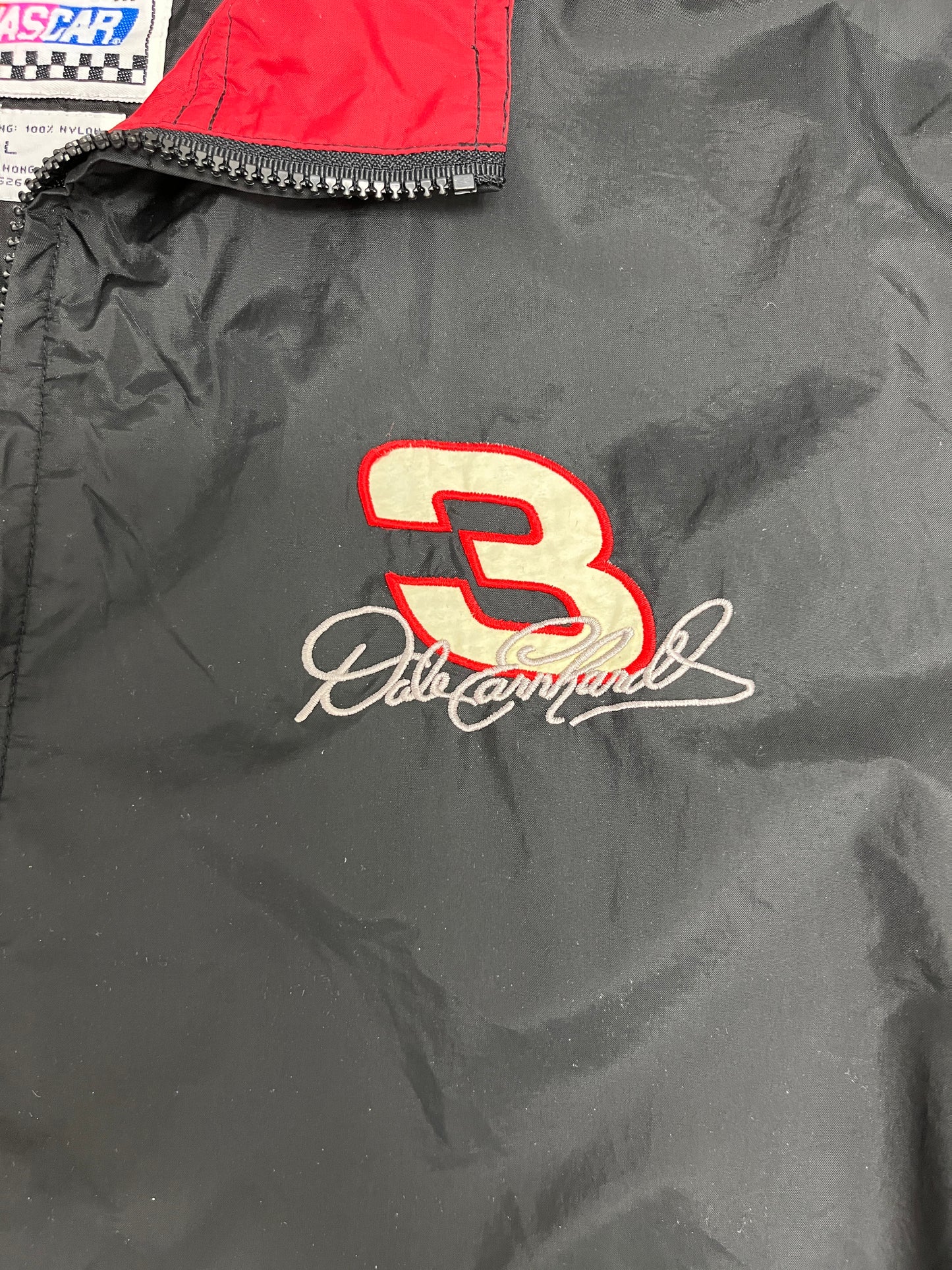 Dale Earnhardt Graphic Windbreaker Jacket | Size Large | Vintage 1990s NASCAR Racing Black Windbreaker Coat |