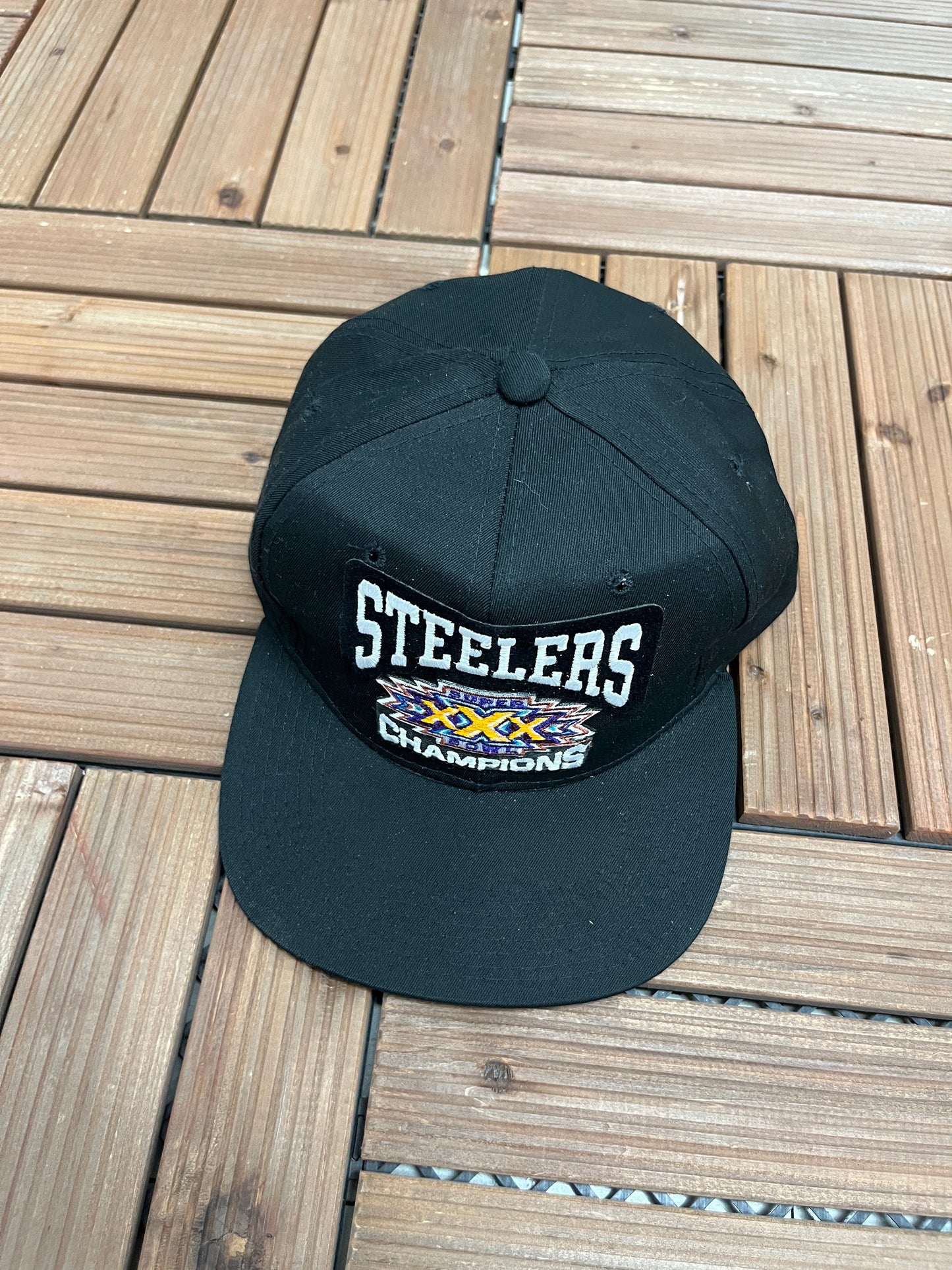 Pittsburgh Steelers Super Bowl XXX Champions Graphic Hat | Snap Back | Vintage 1990s NFL Football Black Cap |