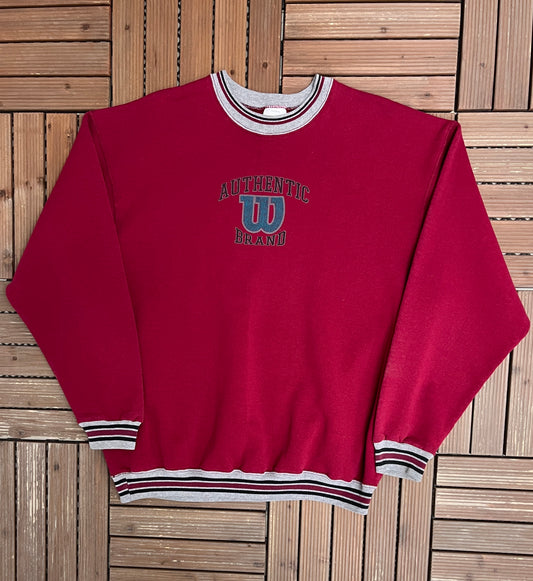 Wilson Authentic Graphic Crewneck | Size XX-Large | Vintage 1990s Made in USA Branded Red Sweater |