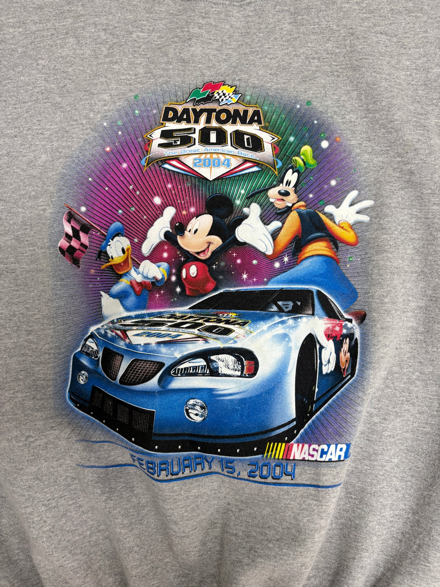 Daytona 500 2004 Disney Graphic Crewneck | Size X-Large | Vintage 2000s NASCAR Racing Grey Sweater |