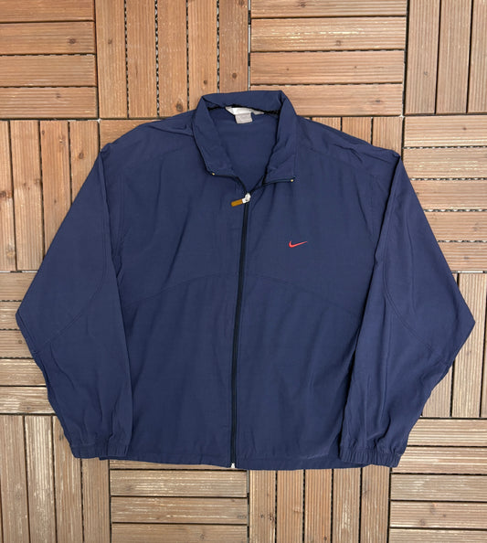 Nike Embroidered Swoosh Windbreaker Jacket | Size X-Large | Vintage 2000s Branded Blue Windbreaker |
