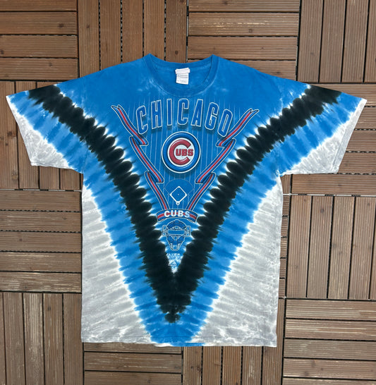 Chicago Cubs Graphic Tee | Size X-Large | Vintage 2000s MLB Baseball Tie Dye Blue T-Shirt |