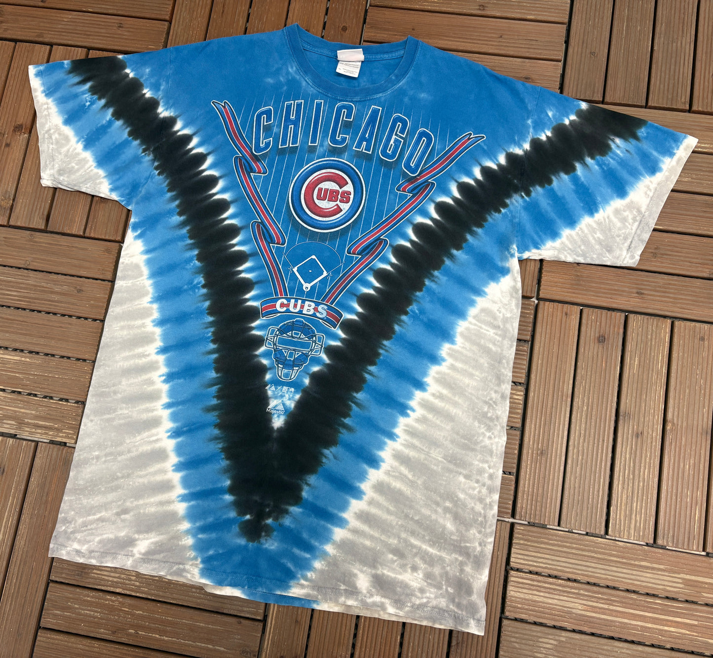Chicago Cubs Graphic Tee | Size X-Large | Vintage 2000s MLB Baseball Tie Dye Blue T-Shirt |