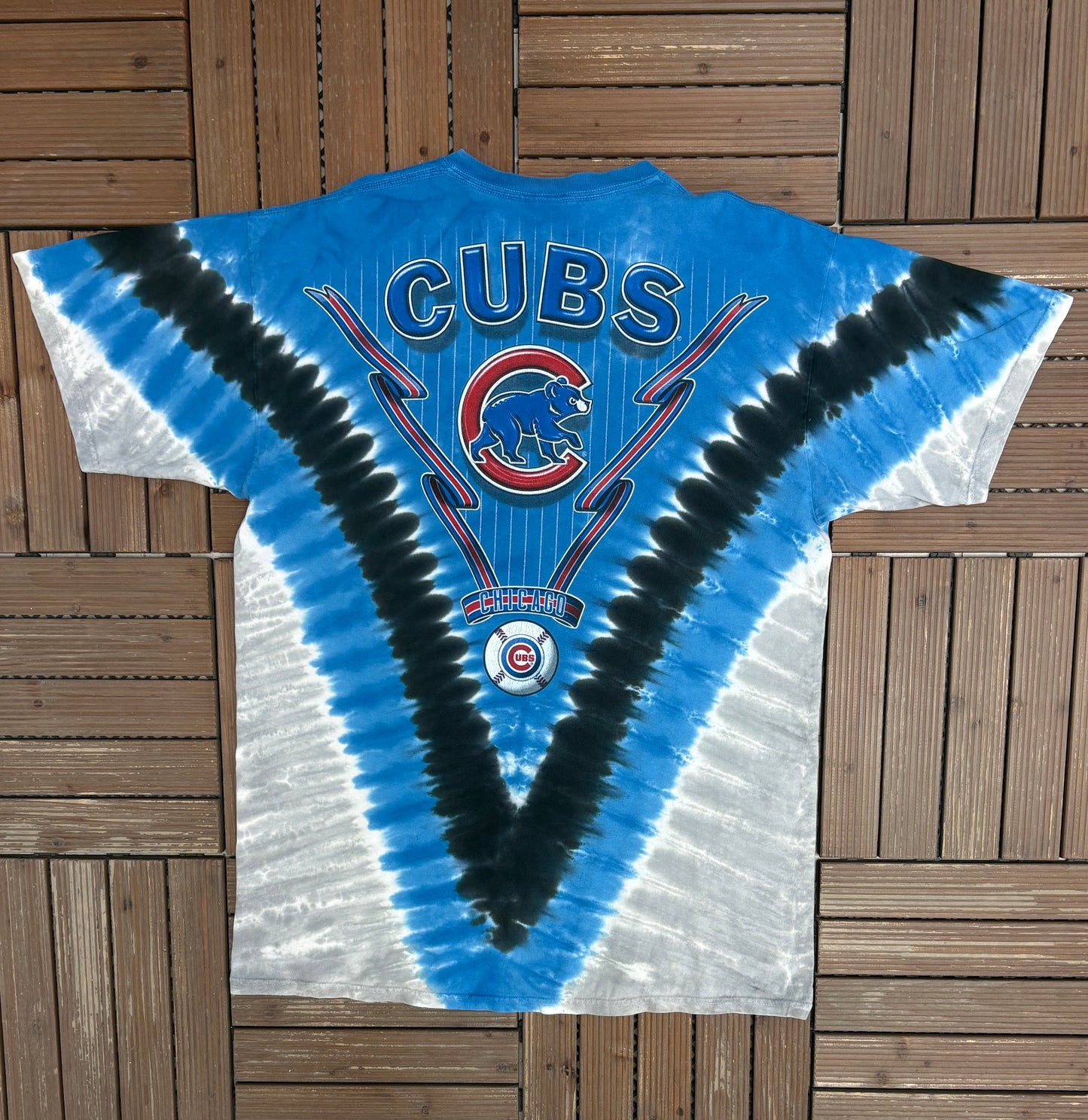 Chicago Cubs Graphic Tee | Size X-Large | Vintage 2000s MLB Baseball Tie Dye Blue T-Shirt |