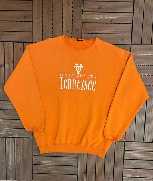 Tennessee Volunteers Embroidered Graphic Crewneck | Size X-Large | Vintage 1990s College Sports Orange Sweater |