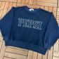 Pepsi Embroidered Fleece Graphic Crewneck | Size Large | Vintage 1990s Promotional Drink Blue Sweater |