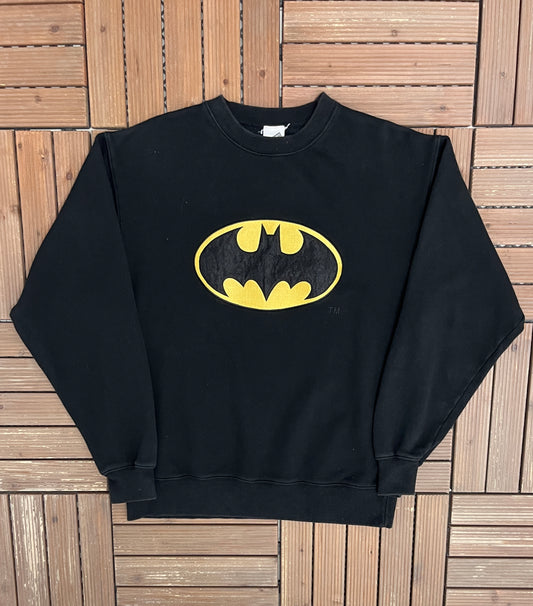 Batman Stitched Graphic Crewneck | Size Small | Vintage 1990s Promotional Black Sweater |