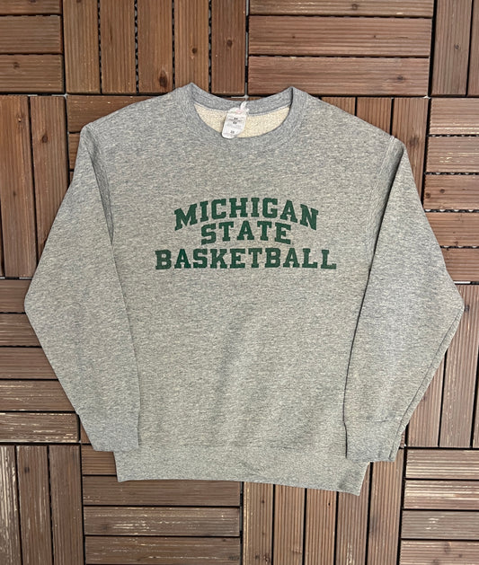 Michigan State Spartans Basketball Graphic Crewneck | Size Medium | Vintage 1990s College Sports Grey Sweater |