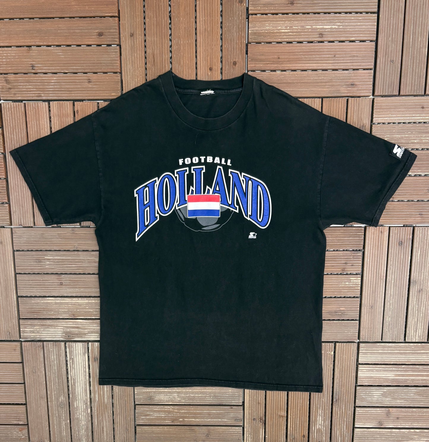 Netherlands National Football Team Graphic Tee | Size X-Large | Vintage 1990s Starter Soccer Black T-Shirt |