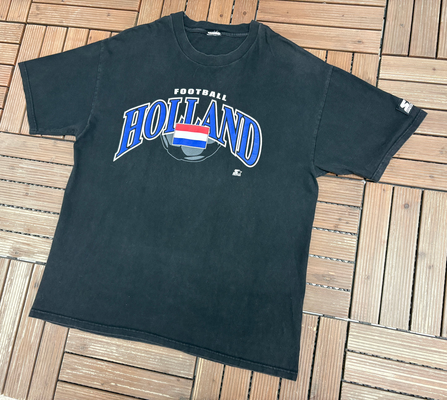Netherlands National Football Team Graphic Tee | Size X-Large | Vintage 1990s Starter Soccer Black T-Shirt |