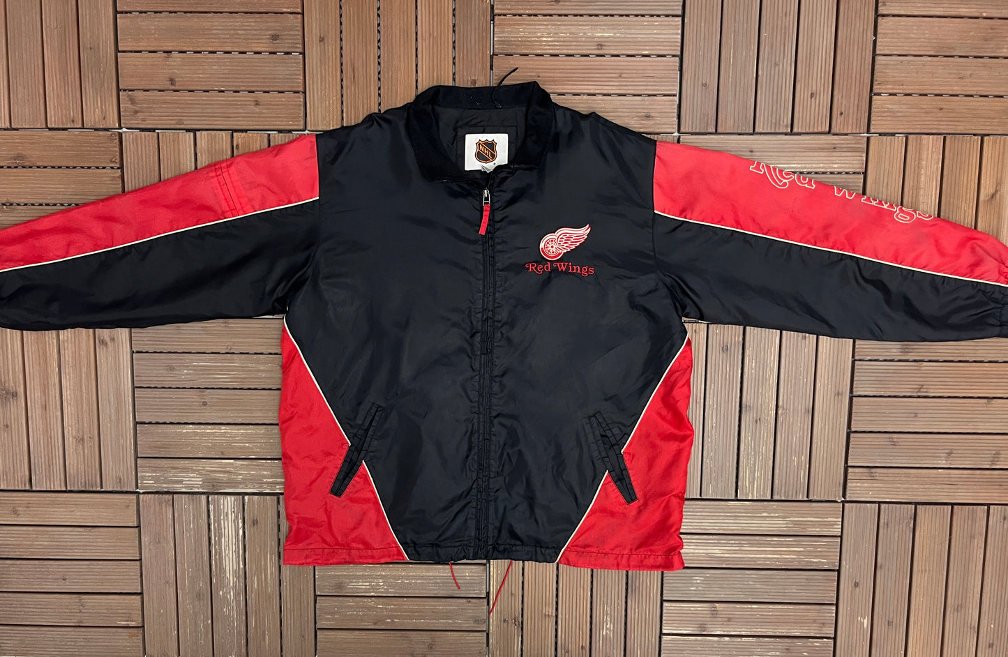 Detroit Red Wings Graphic Windbreaker | Size X-Large | Vintage 2000s NHL Hockey Black Jacket |