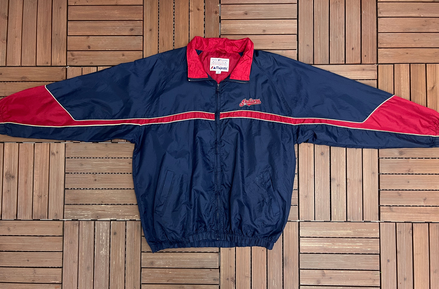 Cleveland Indians Stitched Windbreaker | Size X-Large | Vintage 1990s MLB Baseball Blue Jacket |