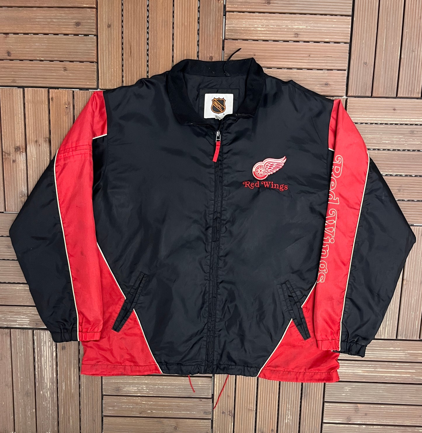 Detroit Red Wings Graphic Windbreaker | Size X-Large | Vintage 2000s NHL Hockey Black Jacket |