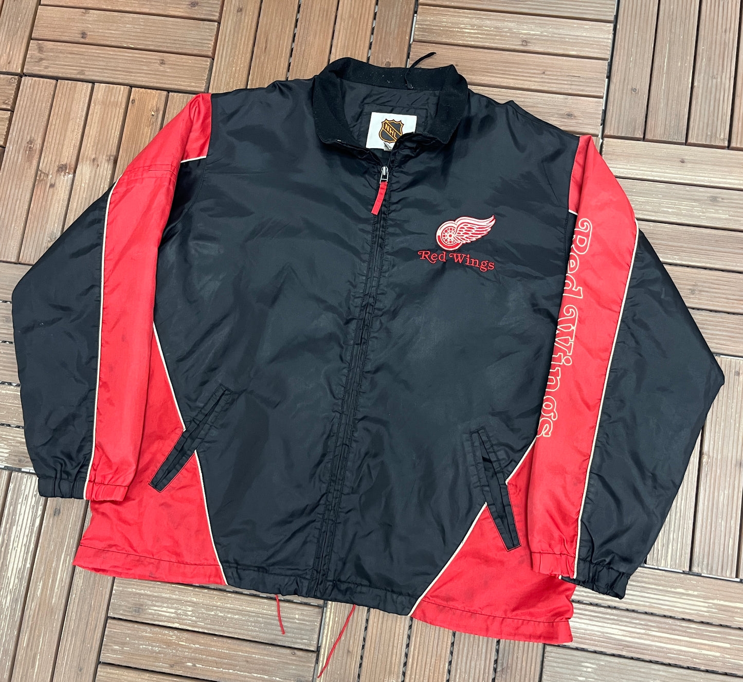 Detroit Red Wings Graphic Windbreaker | Size X-Large | Vintage 2000s NHL Hockey Black Jacket |